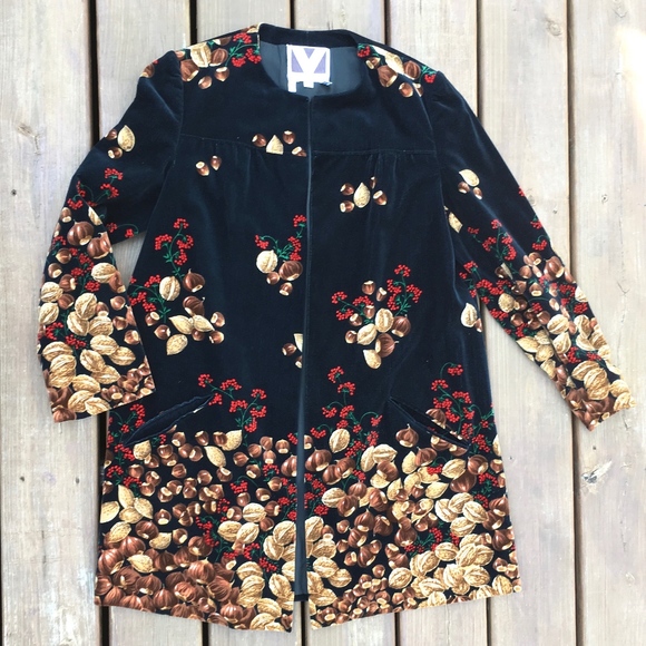 Valentino Jackets & Blazers - Valentino Black Acorn Berry Print Velvet Swing